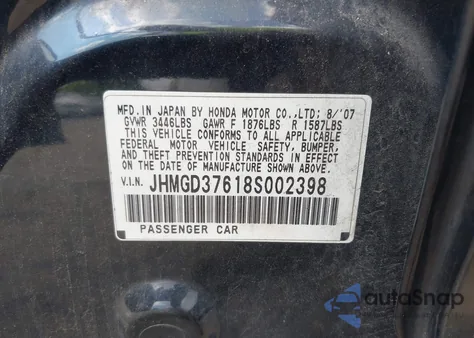 2008 Honda Fit Sport из США, поврежденный, VIN JHMGD37618S002398